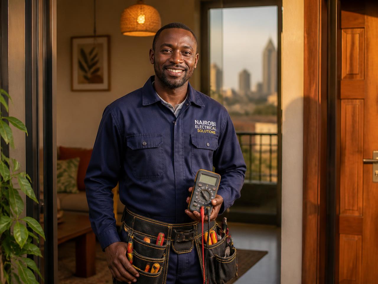 Verified Kenyan electrician completing a home installation